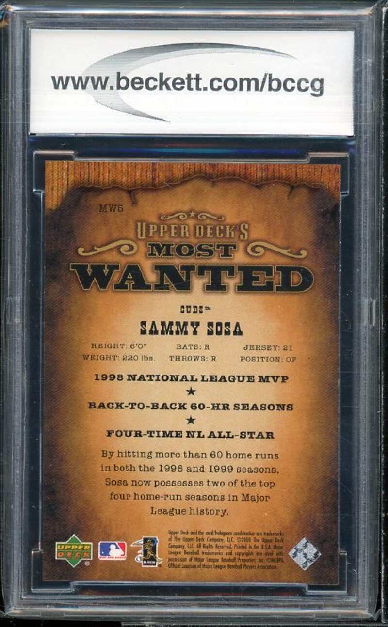 Sammy Sosa Card 2001 Upper Deck UD's Most Wanted #mw5 BGS BCCG 10 Mint+ Image 2