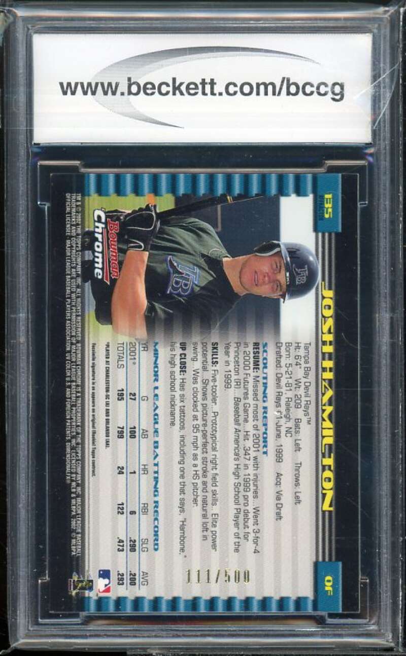 Josh Hamilton Card 2002 Bowman Chrome Refractors #135 BGS BCCG 9 Near Mint+ Image 2