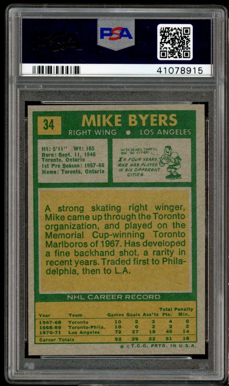 Mike Byers Card 1971-72 Topps #34 PSA 8 Image 2