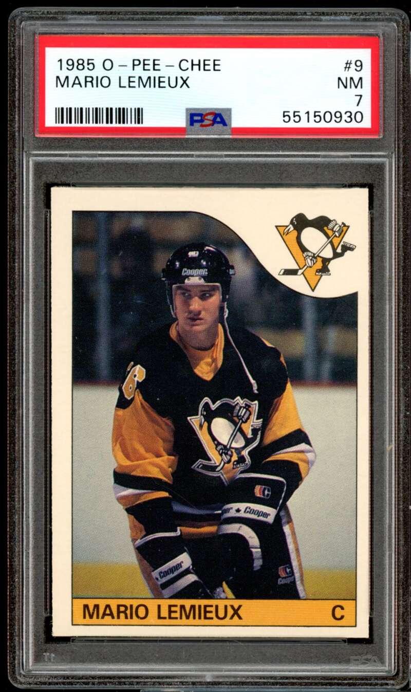 Mario Lemieux Rookie Card 1985-86 O-Pee-Chee #9 PSA 7 Image 1