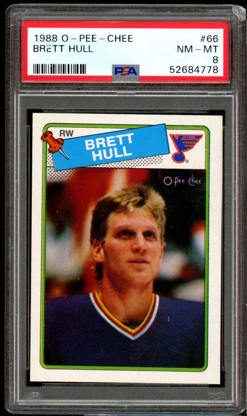 Brett Hull Rookie Card 1988-89 O-Pee-Chee #66 PSA 8 Image 1