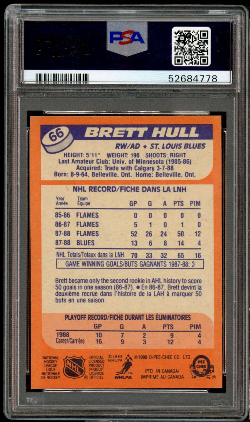 Brett Hull Rookie Card 1988-89 O-Pee-Chee #66 PSA 8 Image 2