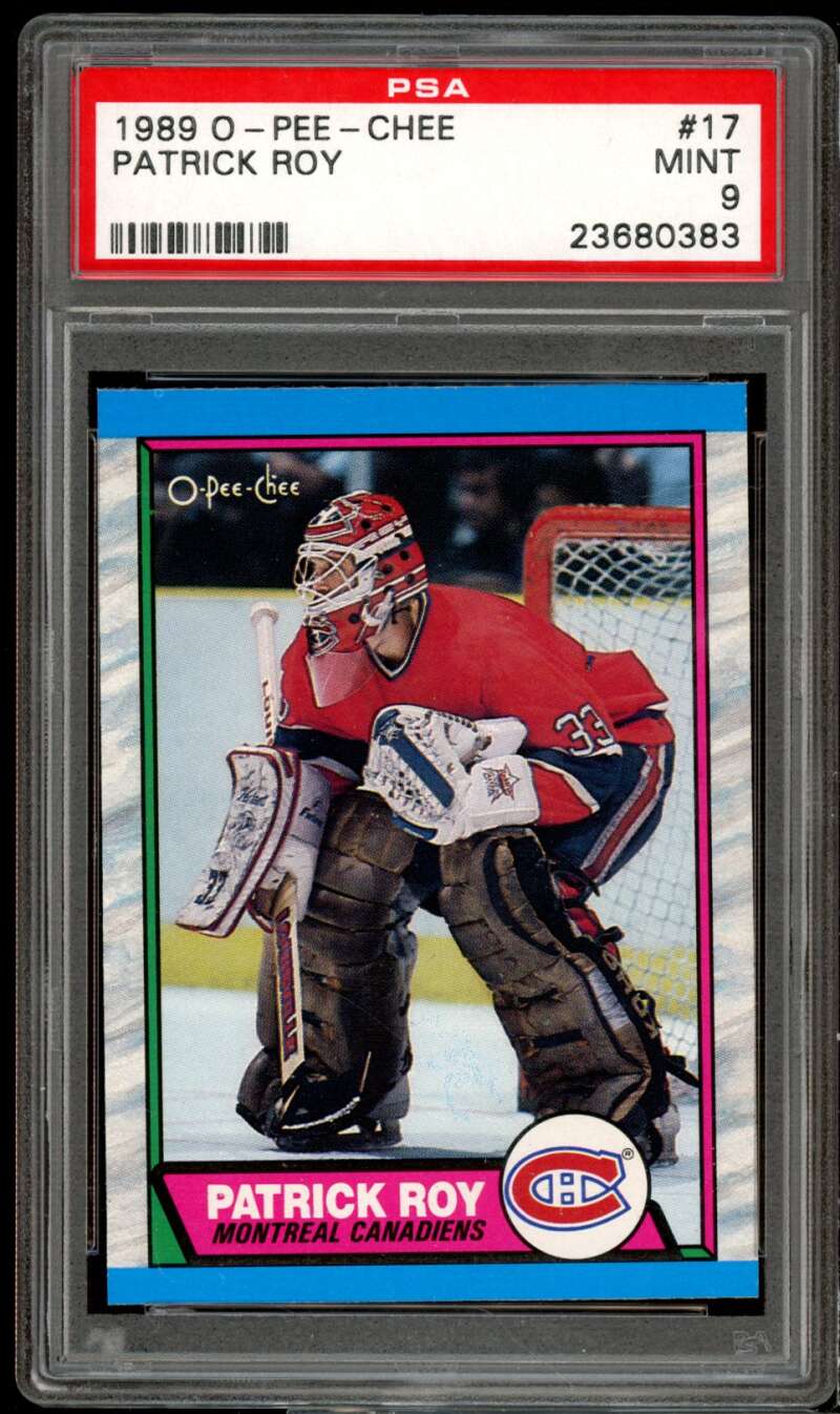 Patrick Roy Card 1989-90 O-Pee-Chee #17 PSA 9 Image 1