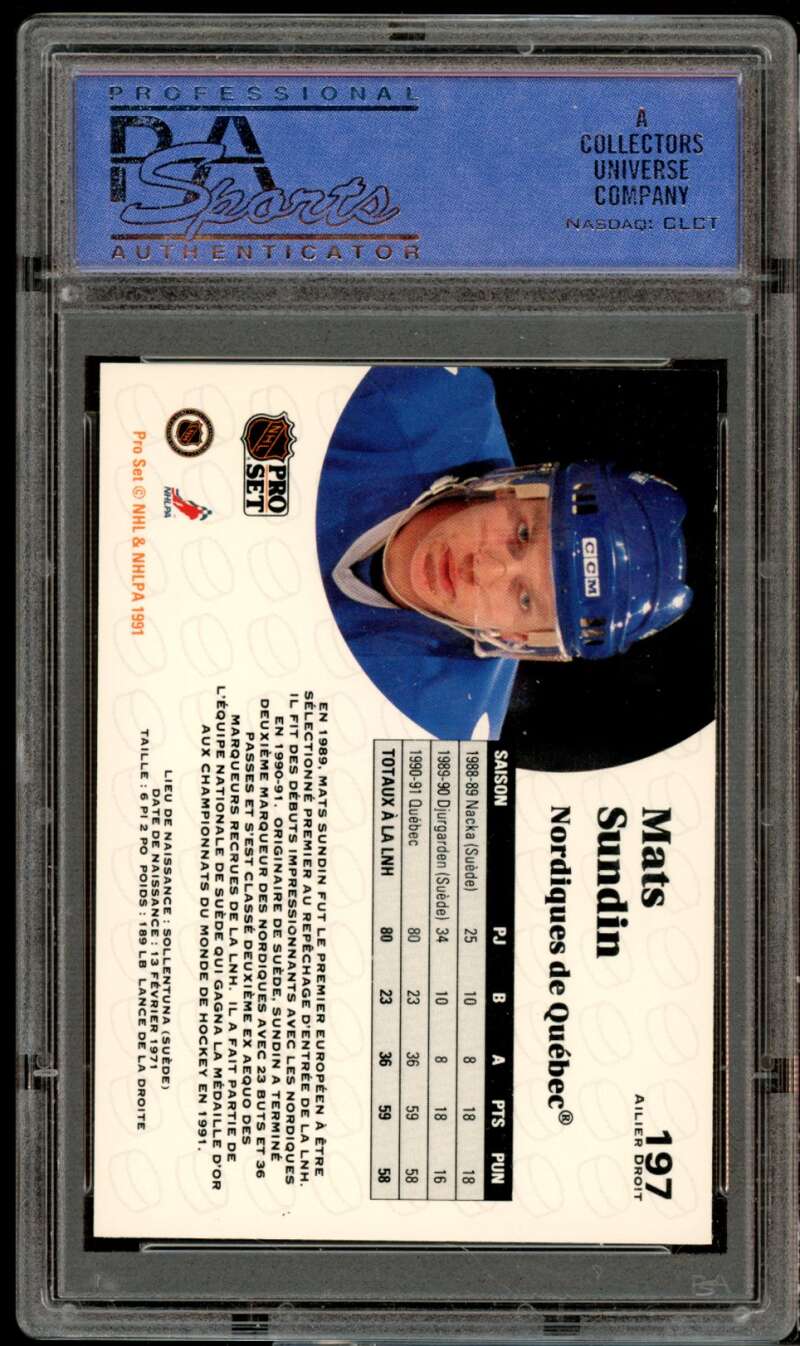 Mats Sundin Rookie Card 1991-92 Pro Set French #197 (pop 1) PSA 10 Image 2