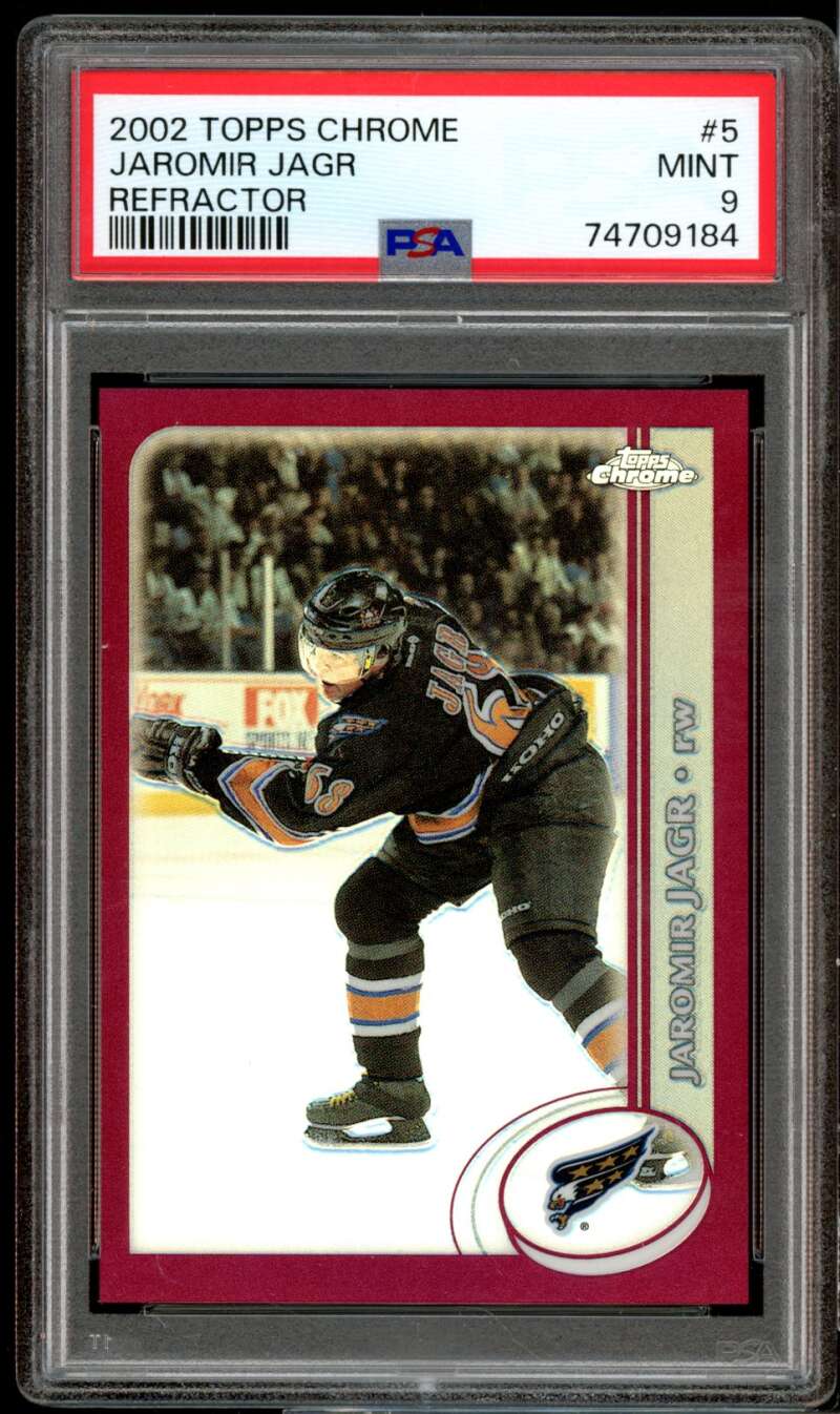 Jaromir Jagr Card 2002-03 Topps Chrome Refractor #5 PSA 9 Image 1