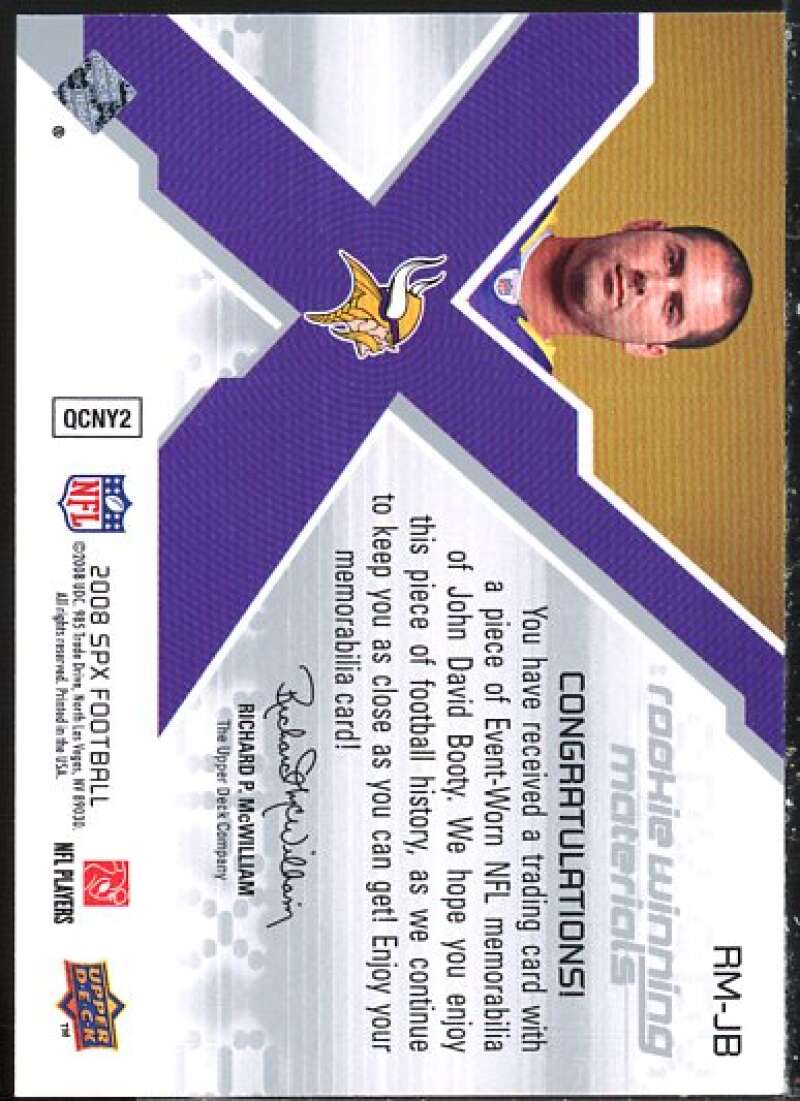 John David Booty Card 2008 SPx Rookie Materials Unique Shape Triple 15 #RMJB  Image 2