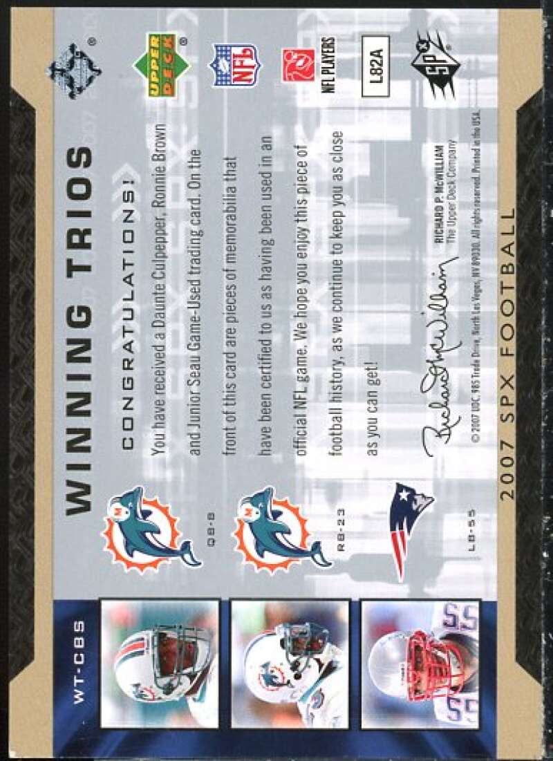 Daunte Culpepper/Ronnie Brown/Junior Seau 2007 SPx Winning Trios Jerseys #CBS  Image 2