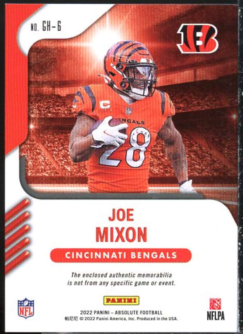Joe Mixon Card 2022 Absolute Ground Hoggs Materials Gold #6  Image 2
