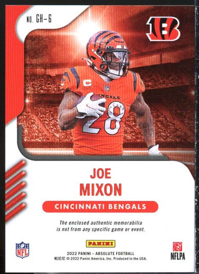 Joe Mixon Card 2022 Absolute Ground Hoggs Materials Gold #6  Image 2