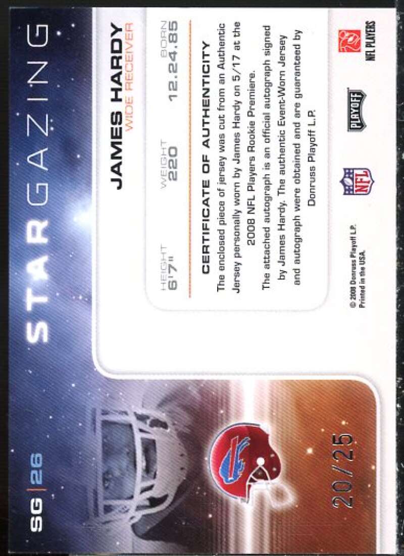 James Hardy Card 2008 Absolute Memorabilia Star Gazing Materials Autographs #26  Image 2