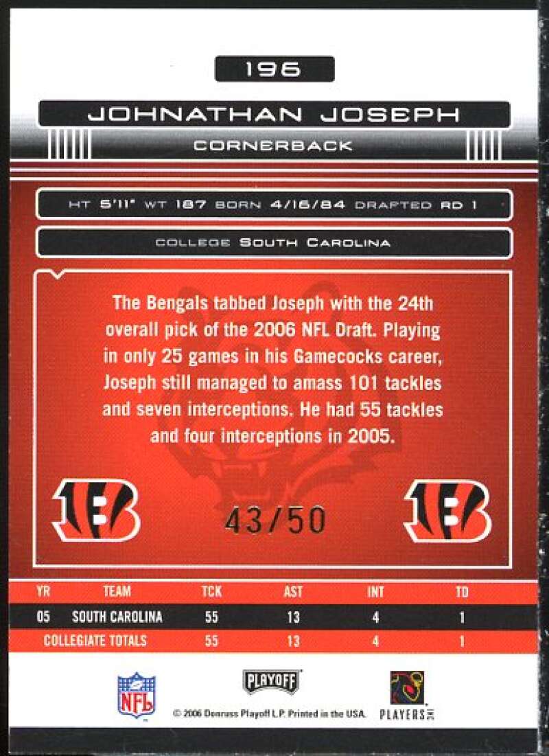 Johnathan Joseph Card 2006 Absolute Memorabilia Spectrum Gold Autographs #196  Image 2