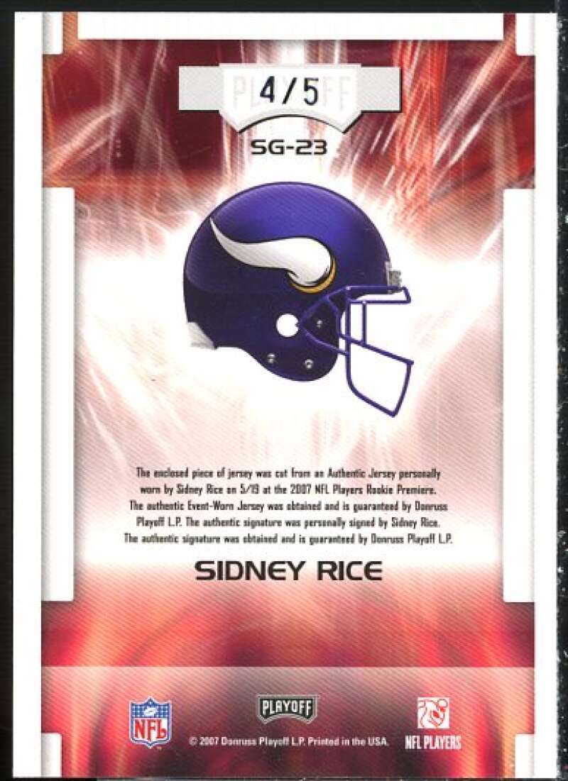 Sidney Rice Card 2007 Absolute Memorabilia Star Gazing Materials Autographs #23  Image 2