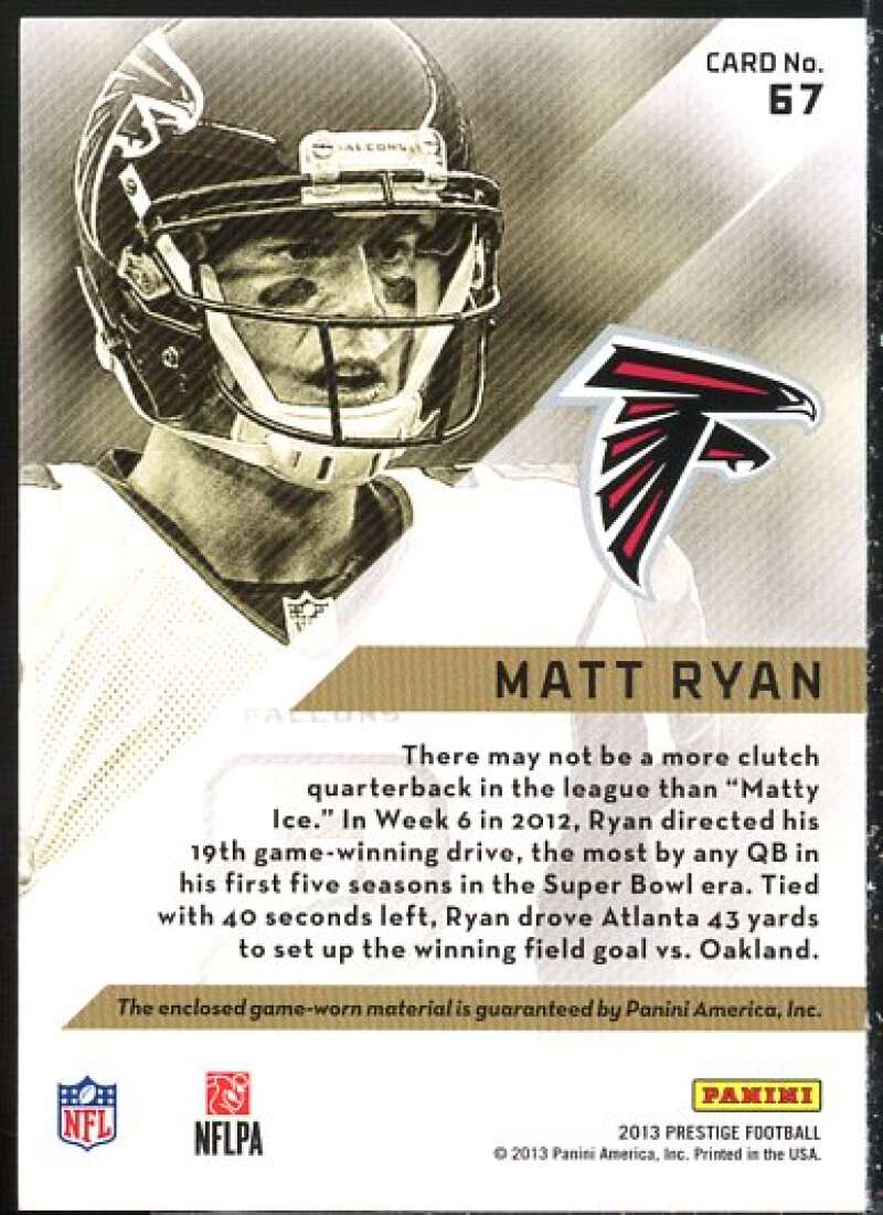 Matt Ryan Card 2013 Prestige Gamers Materials #67  Image 2