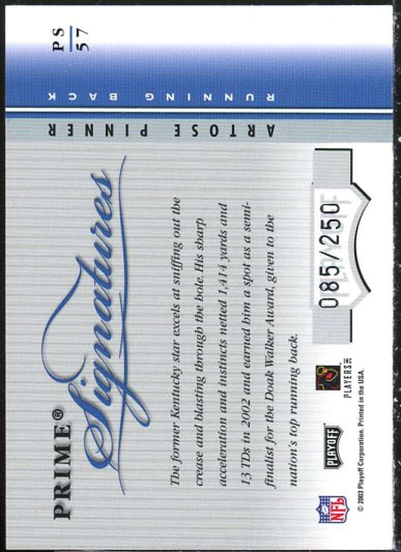 Artose Pinner Card 2003 Playoff Honors Prime Signatures #PS57  Image 2