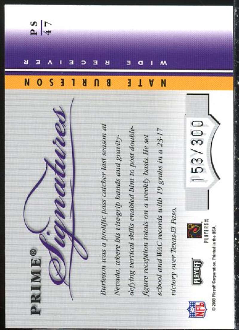 Nate Burleson Card 2003 Playoff Honors Prime Signatures #PS47  Image 2