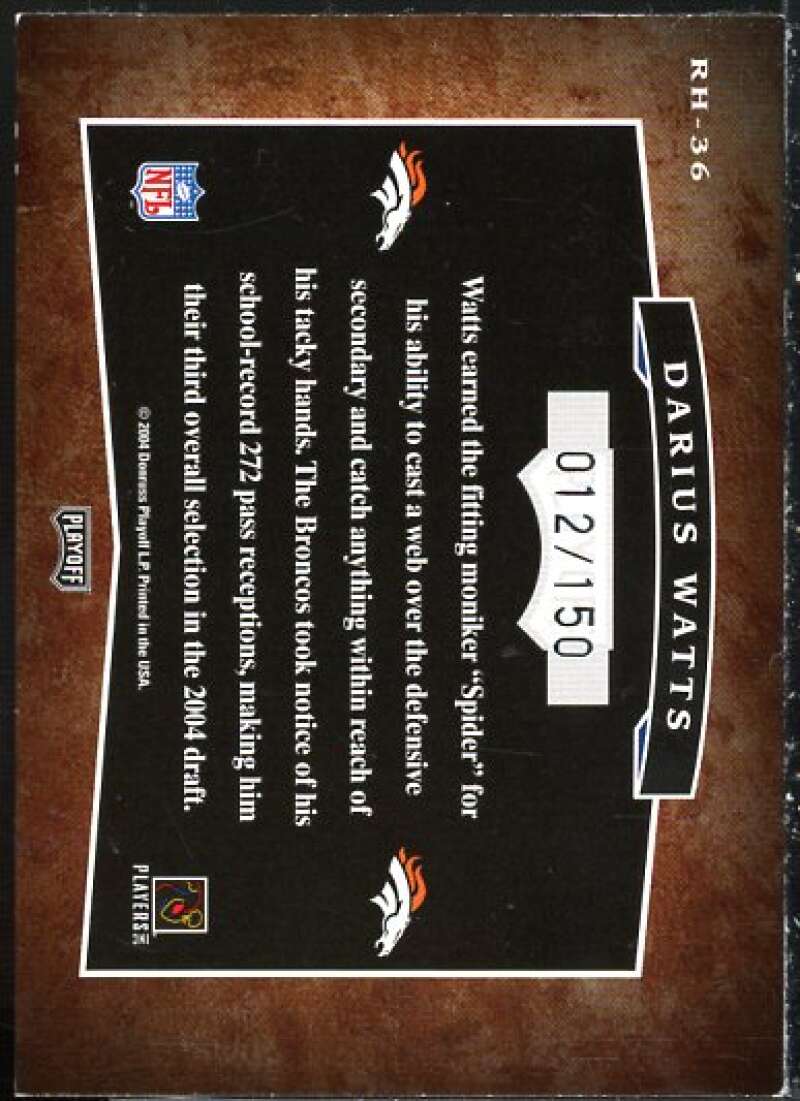 Darius Watts Card 2004 Playoff Hogg Heaven Rookie Hoggs Autographs #RH36  Image 2