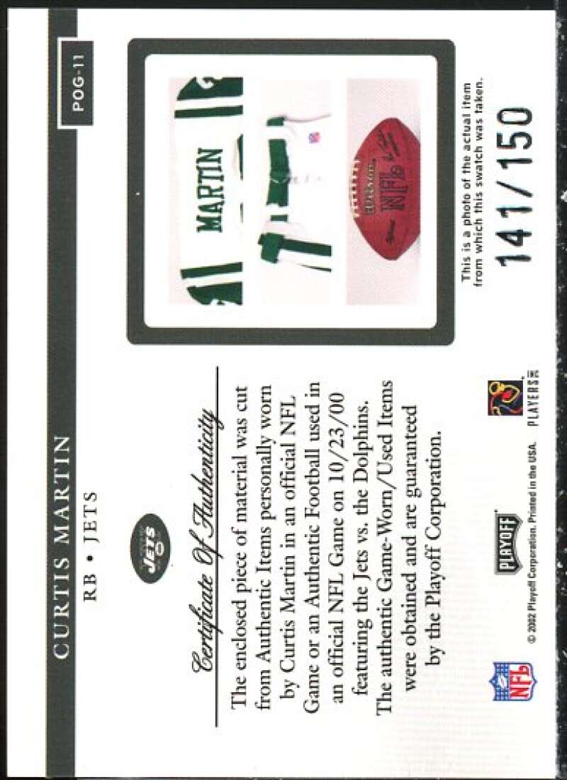 Curtis Martin Card 2002 Playoff Piece of the Game Materials 2nd Down #11  Image 2