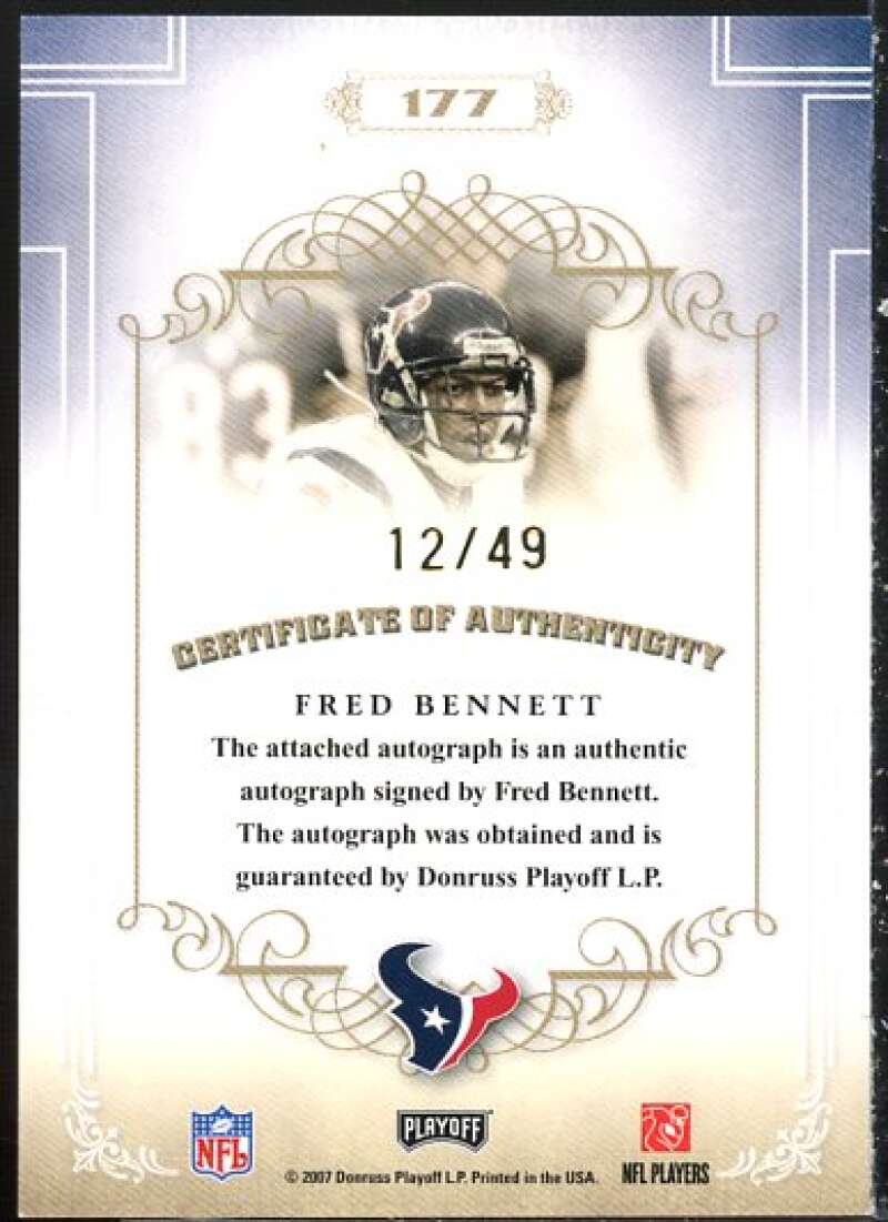 Fred Bennett Card 2007 Playoff National Treasures Signature Gold #177  Image 2