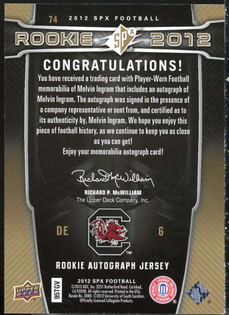 Melvin Ingram JSY AU Card 2012 SPx #74  Image 2
