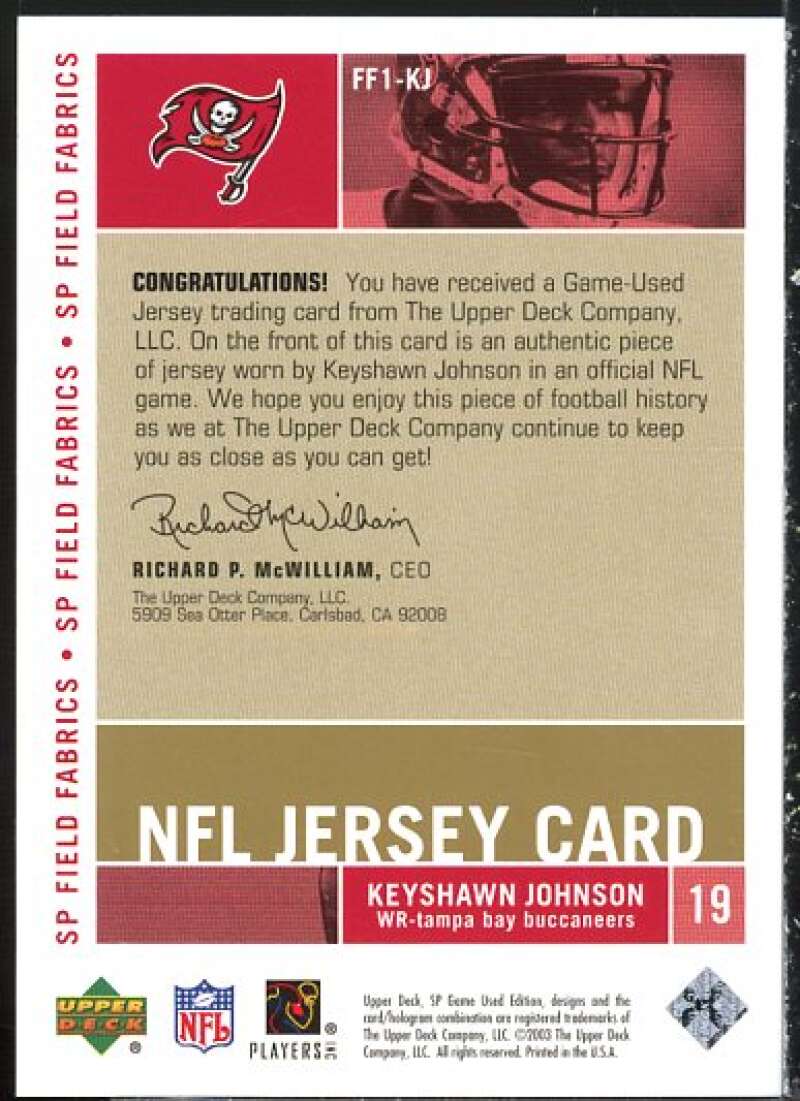 Keyshawn Johnson Card 2003 SP Game Used Edition Field Fabrics Gold #KJ  Image 2