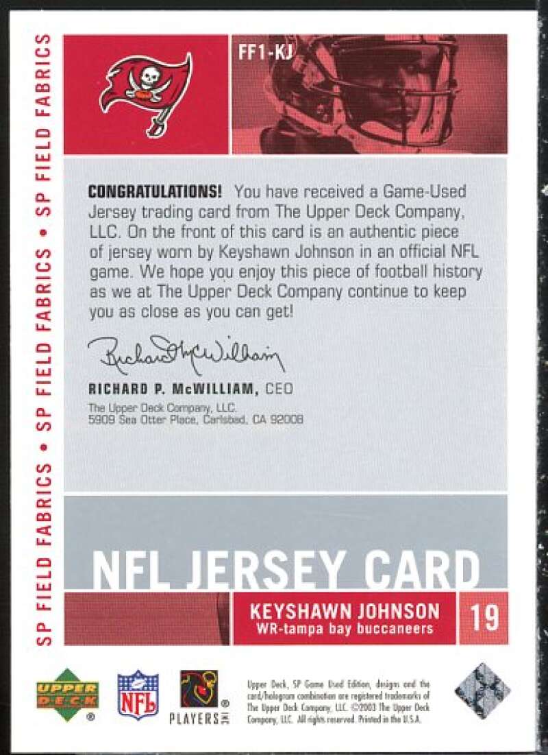 Keyshawn Johnson Card 2003 SP Game Used Edition Field Fabrics #KJ  Image 2