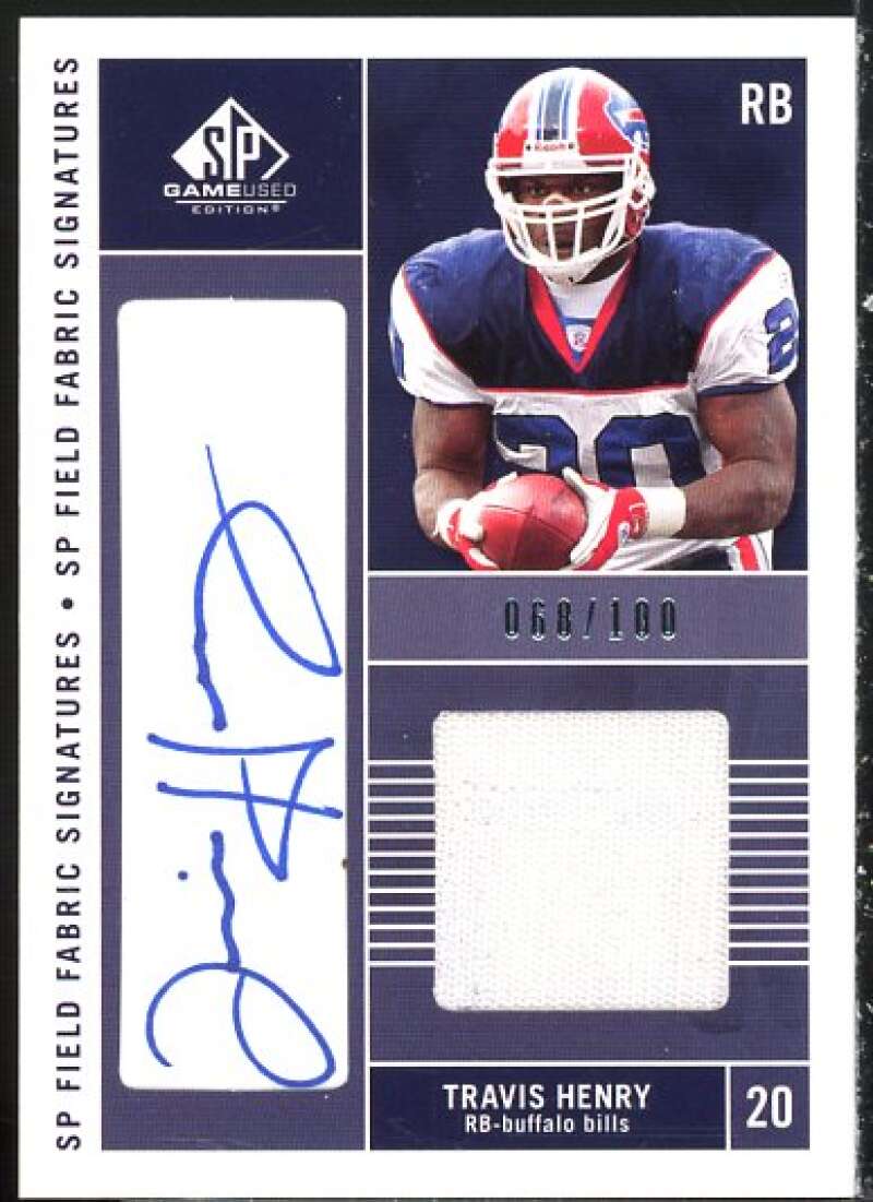 Travis Henry Card 2003 SP Game Used Edition Field Fabrics Autographs #STH  Image 1