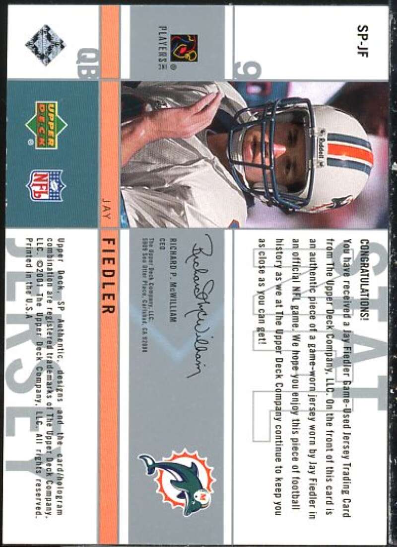 Jay Fiedler Card 2001 SP Authentic Stat Jerseys #SPJF2  Image 2