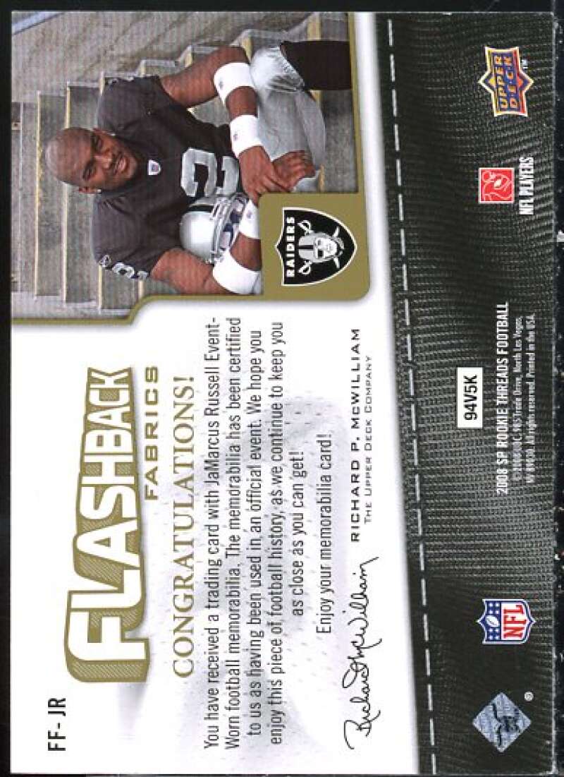 JaMarcus Russell Card 2008 SP Rookie Threads Flashback Fabrics 50-60 #FFJR  Image 2