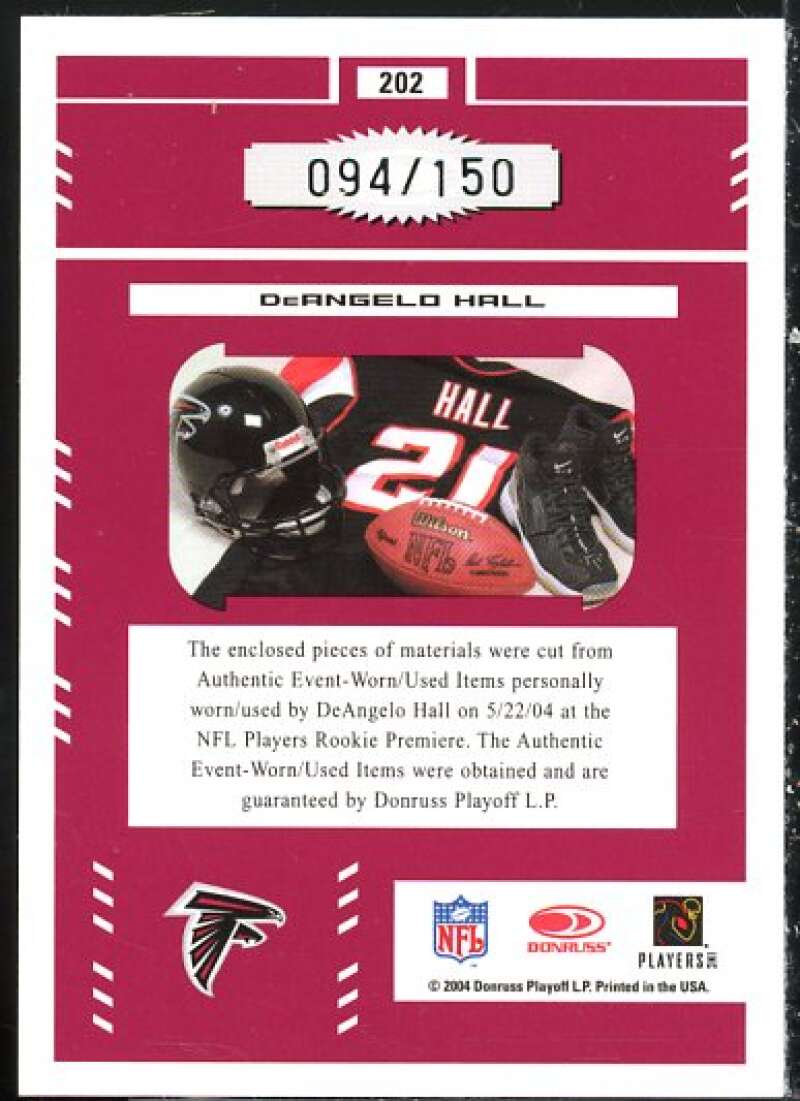 DeAngelo Hall Card 2004 Leaf Certified Materials Mirror Red Materials #202  Image 2
