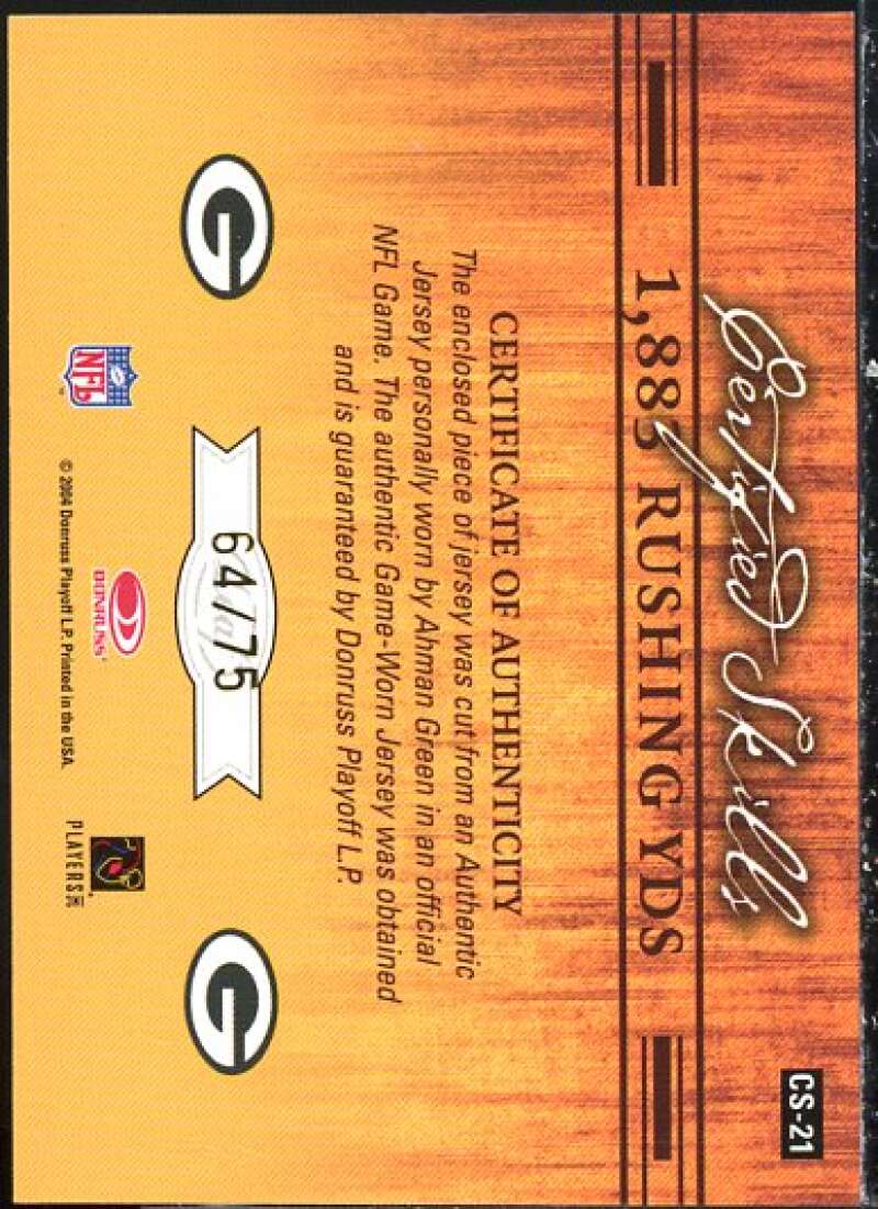 Ahman Green 2004 Leaf Certified Materials Certified Skills Jersey Position #CS21  Image 2
