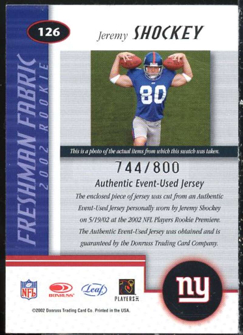 Jeremy Shockey JSY Rookie Card 2002 Leaf Certified #126  Image 2