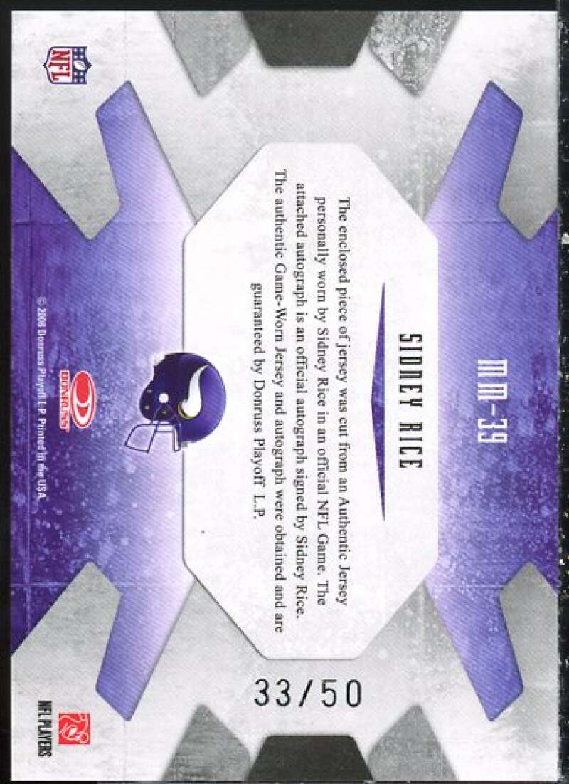 Sidney Rice Card 2008 Leaf Limited Material Monikers Jersey Number #39  Image 2