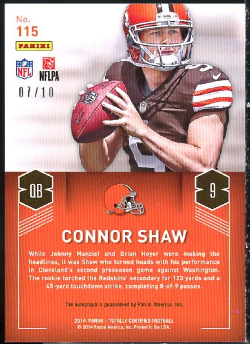 Connor Shaw Card 2014 Totally Certified Rookie Signatures Platinum Gold #115  Image 2