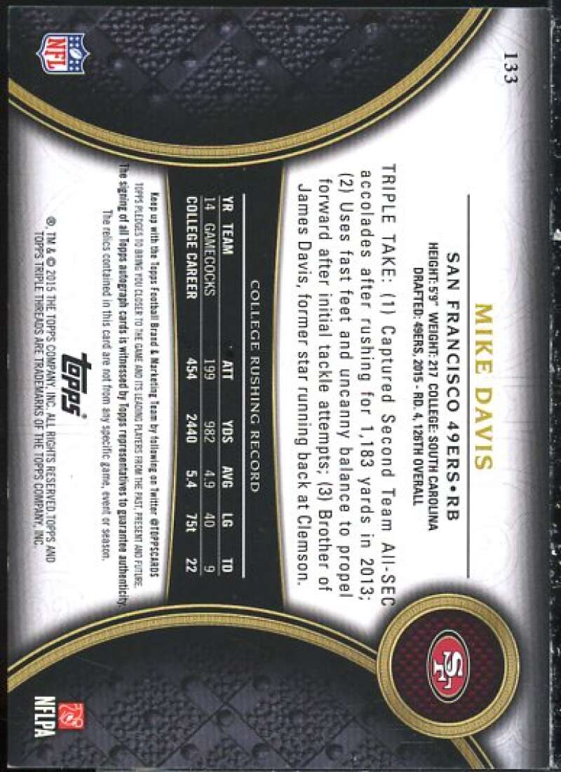 Mike Davis JSY AU Rookie Card 2015 Topps Triple Threads #133  Image 2