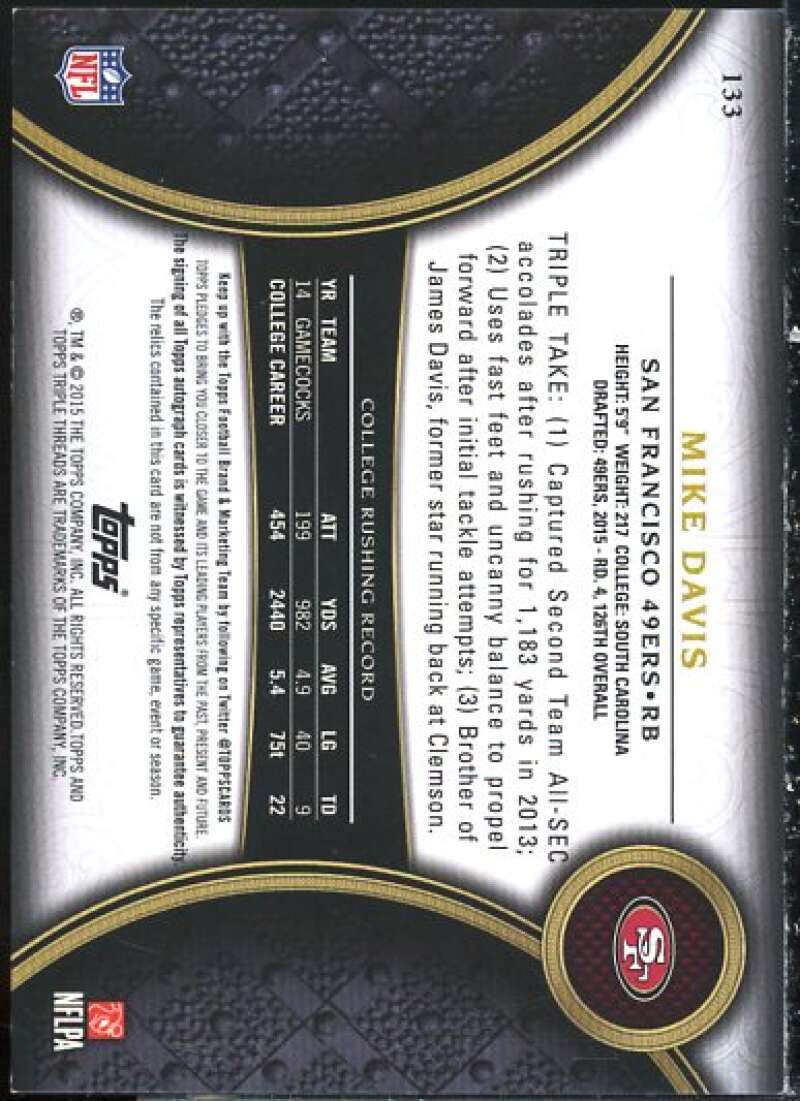 Mike Davis JSY AU Rookie Card 2015 Topps Triple Threads Emerald #133  Image 2