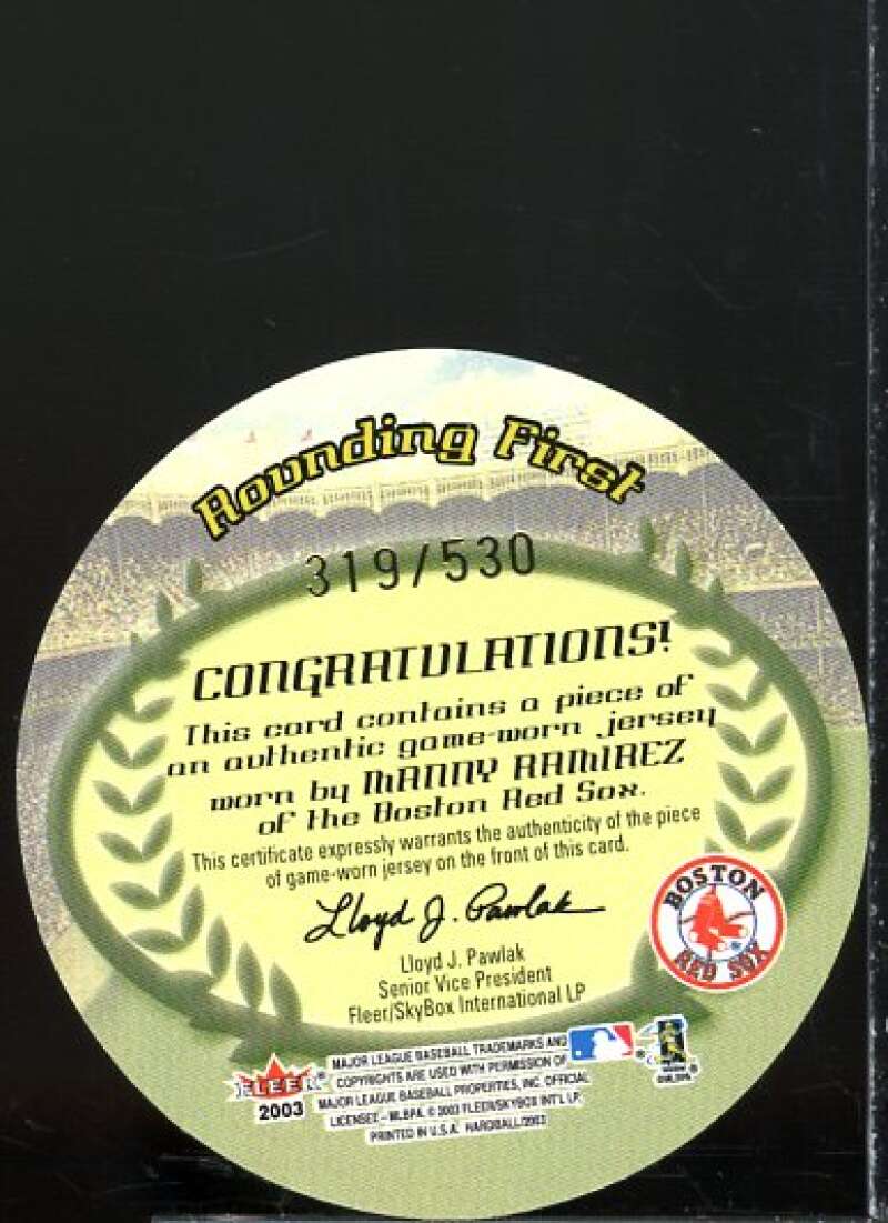 Manny Ramirez Jsy Card 2003 Fleer Hardball Round Trippers Rounding First #12  Image 2