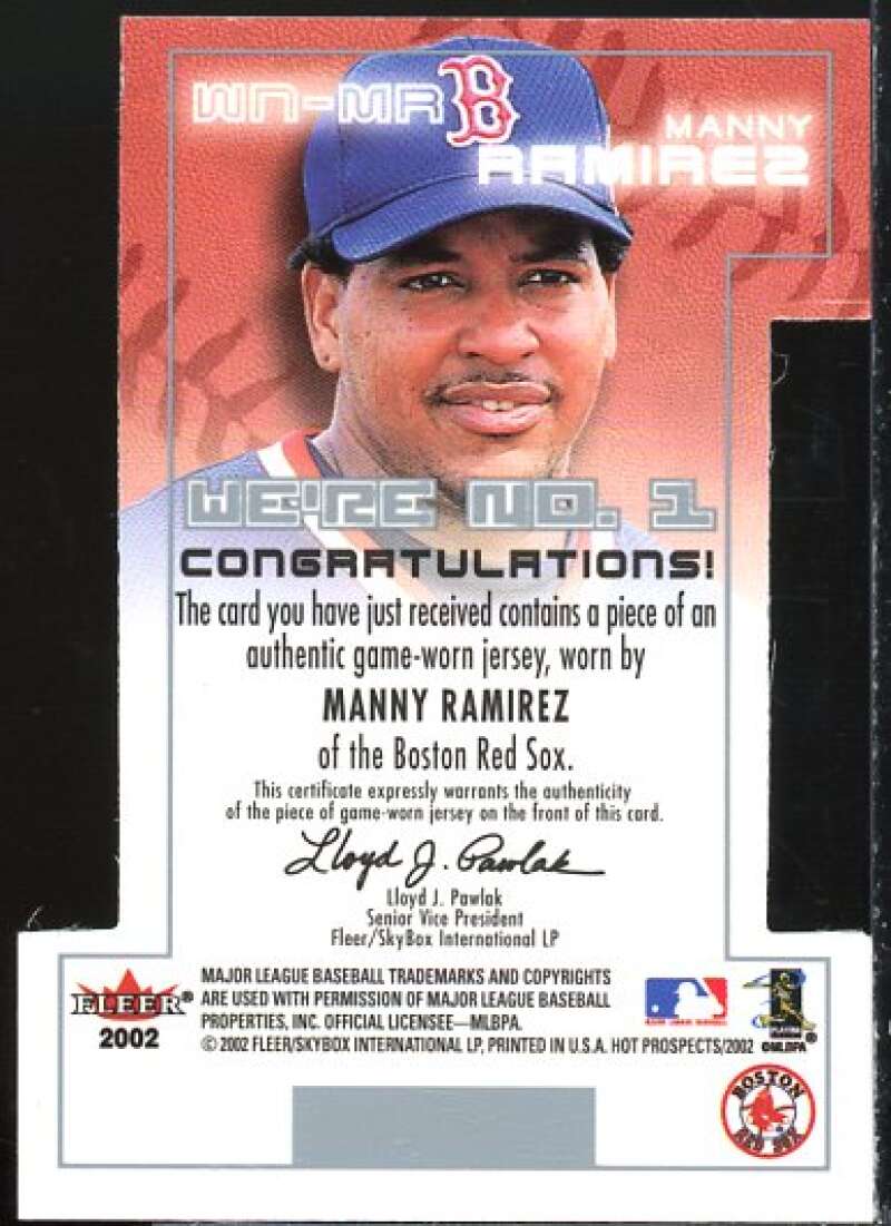 Manny Ramirez Jsy Card 2002 Hot Prospects We're Number One Memorabilia #MR  Image 2
