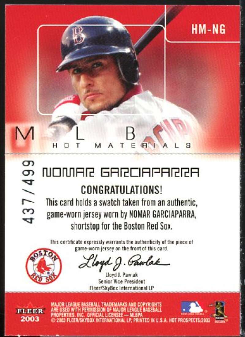 Nomar Garciaparra Jsy Card 2003 Hot Prospects MLB Hot Materials #NG  Image 2