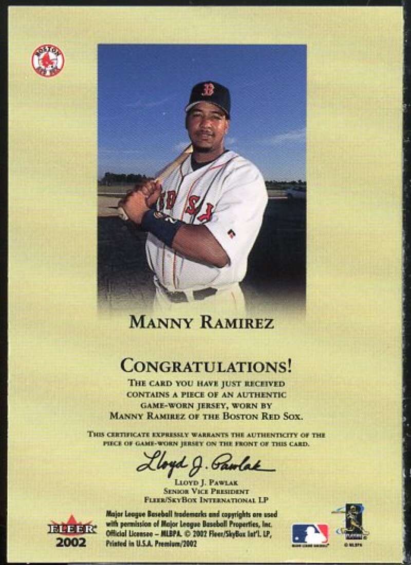 Manny Ramirez Jsy Card 2002 Fleer Premium Diamond Stars Game Used #2  Image 2