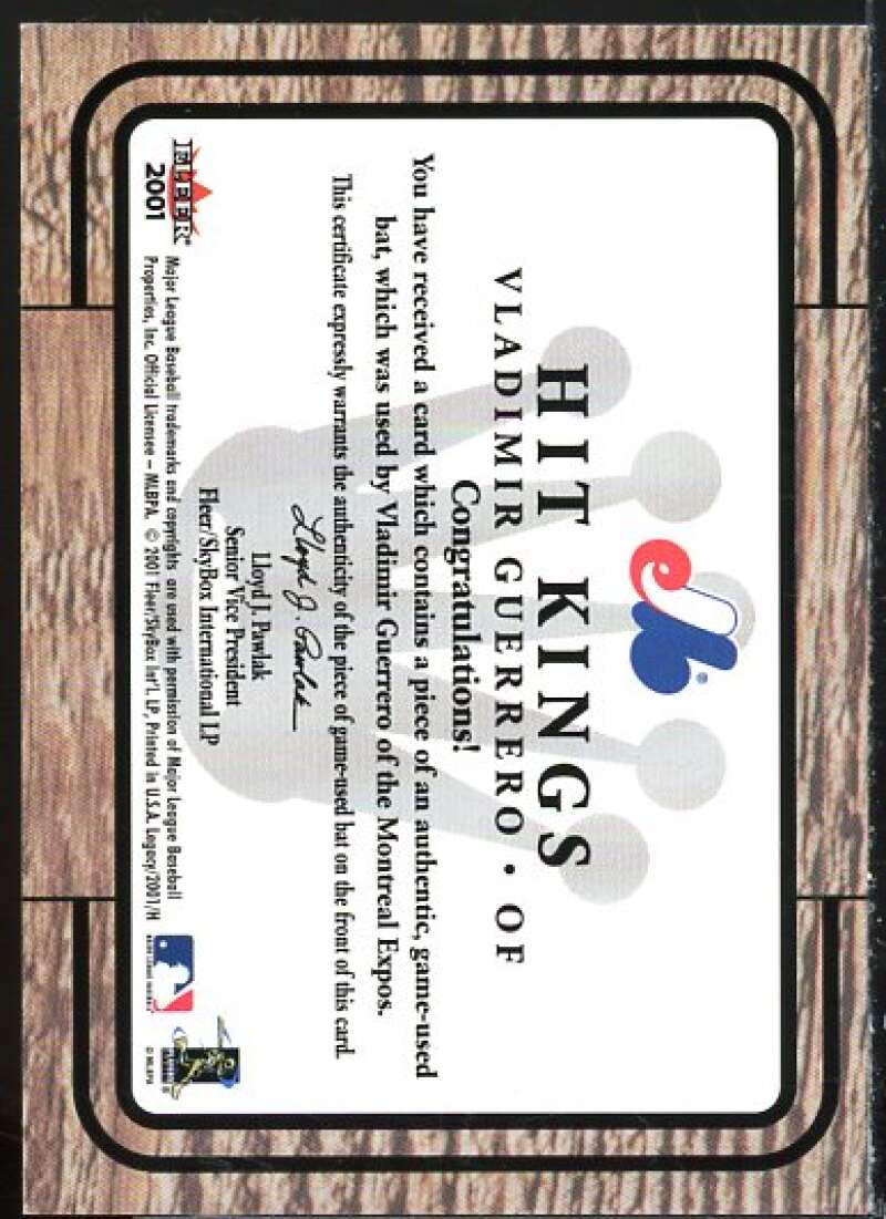 Vladimir Guerrero Card 2001 Fleer Legacy Hit Kings #14  Image 2
