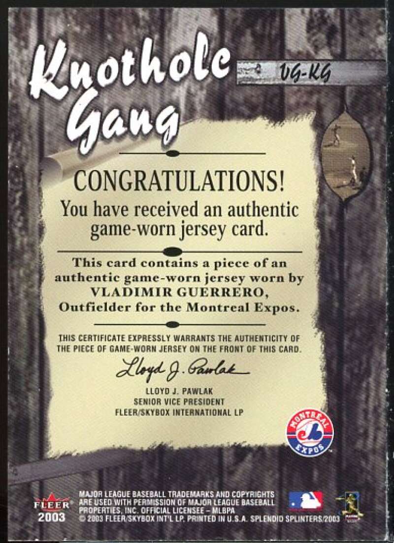 Vladimir Guerrero 2003 Fleer Splendid Splinters Knothole Gang Game Jersey #VG  Image 2