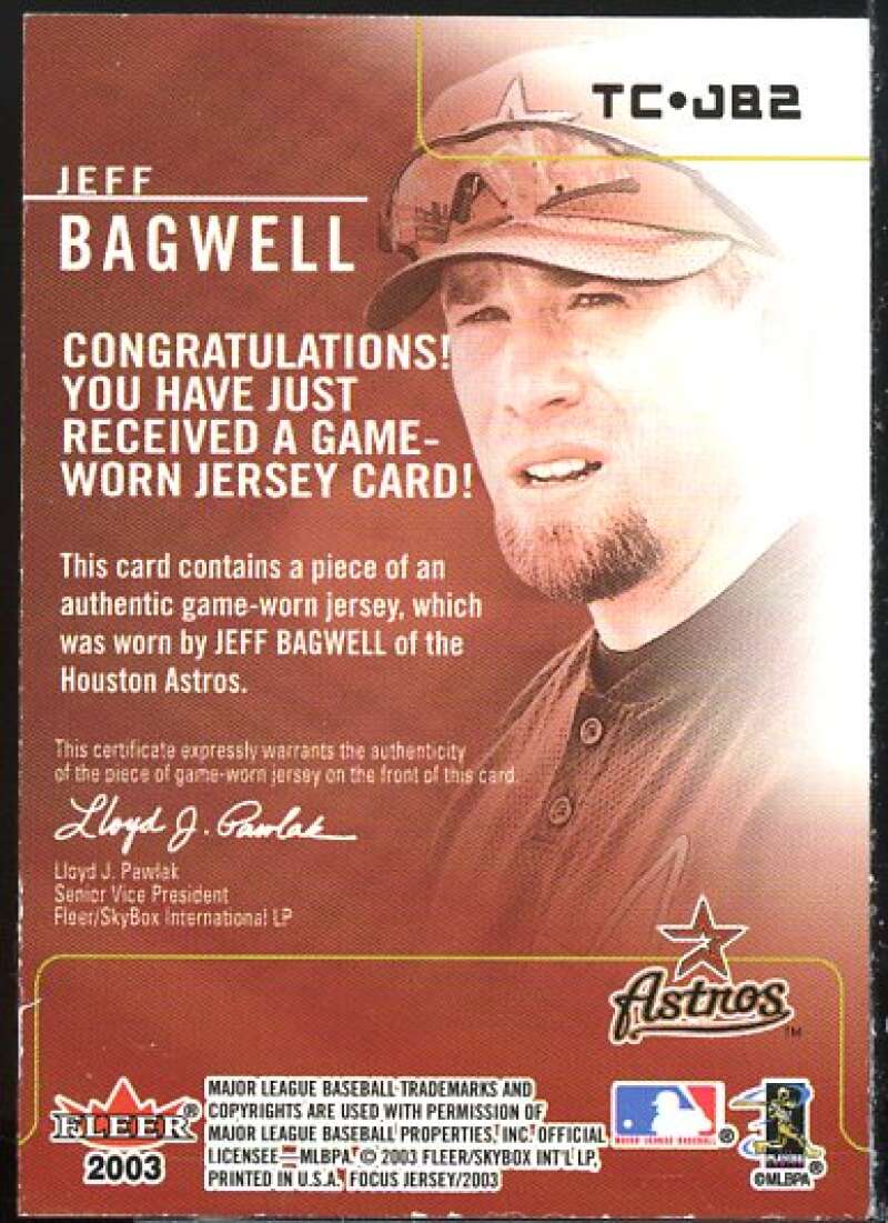 Jeff Bagwell Card 2003 Fleer Focus JE Team Colors Game Jersey #JBA  Image 2