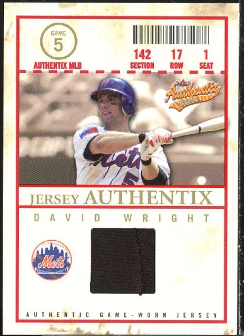 David Wright Card 2005 Fleer Authentix Jersey General Admission #DW  Image 1