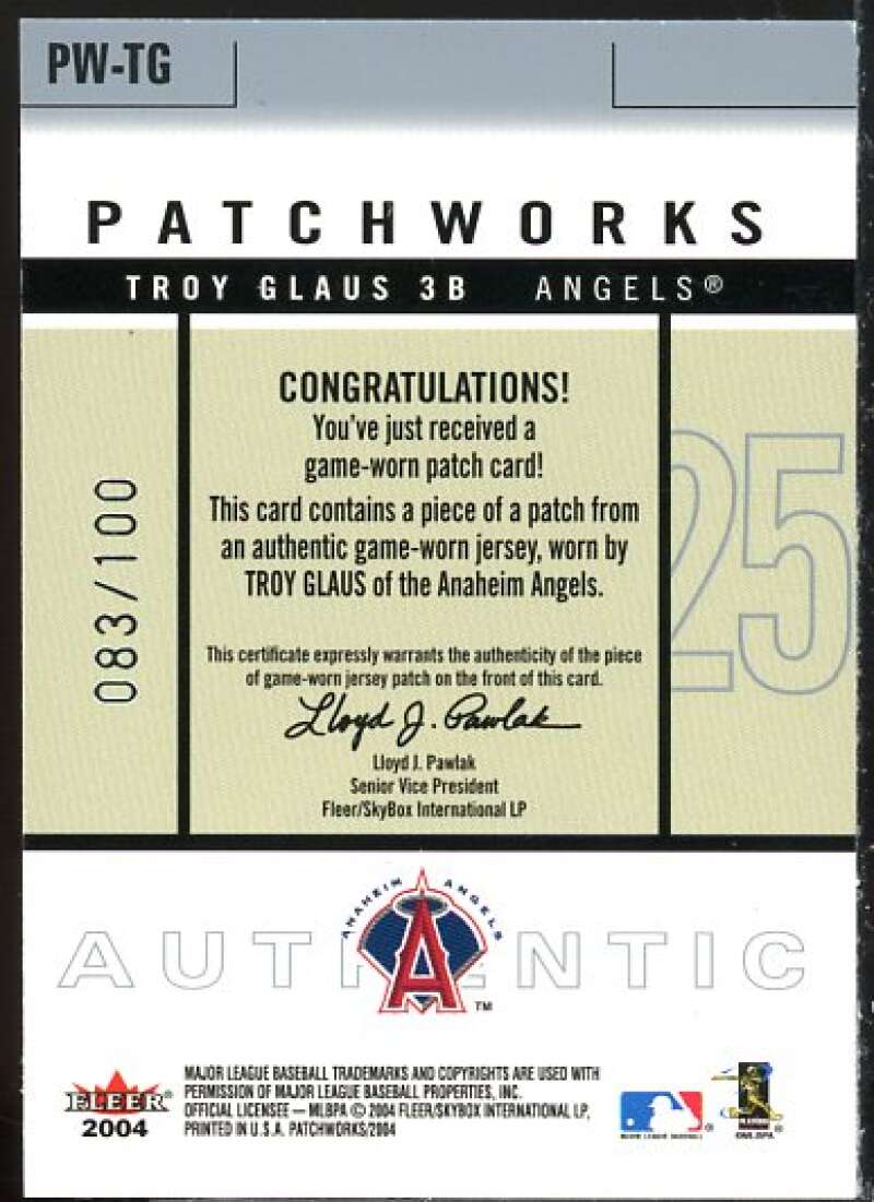 Troy Glaus Card 2004 Fleer Patchworks Game Used Level 2 #TG  Image 2