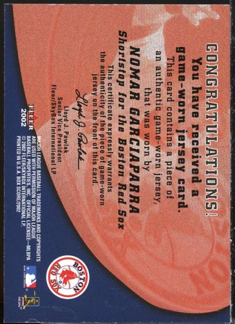 Nomar Garciaparra Card 2002 Fleer Box Score Amazing Greats Single Swatch #5  Image 2