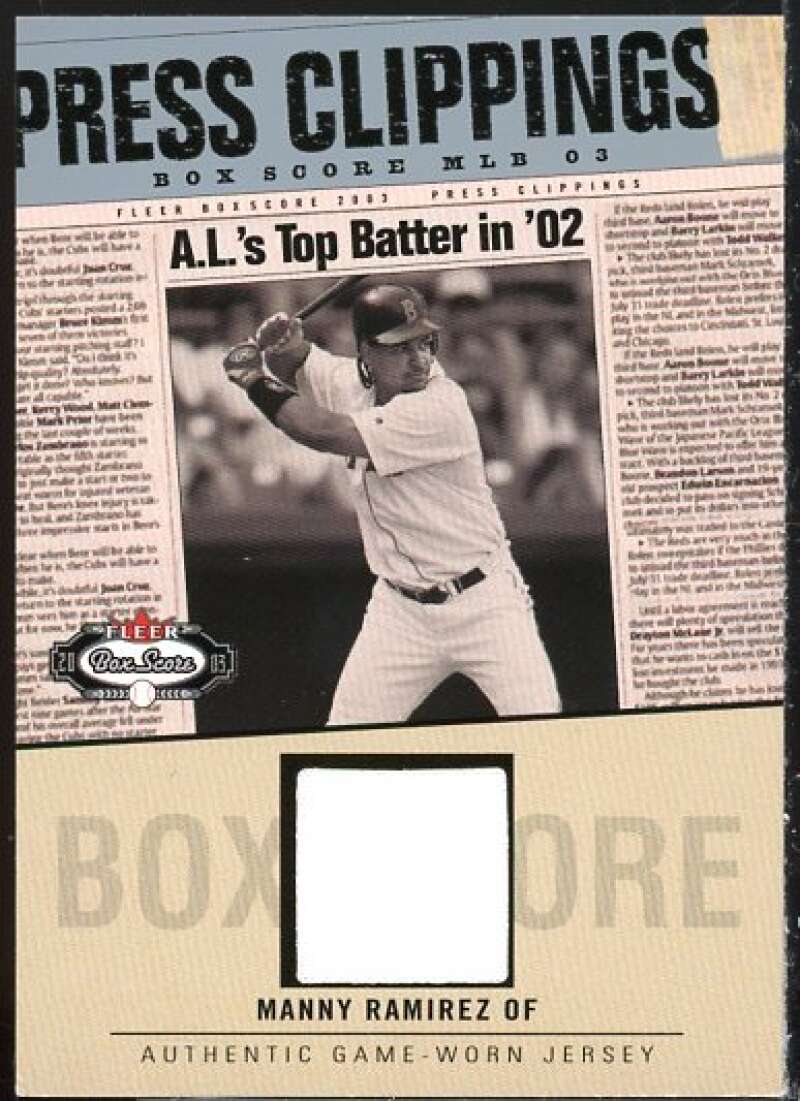 Manny Ramirez Card 2003 Fleer Box Score Press Clippings Game Jersey #MR  Image 1