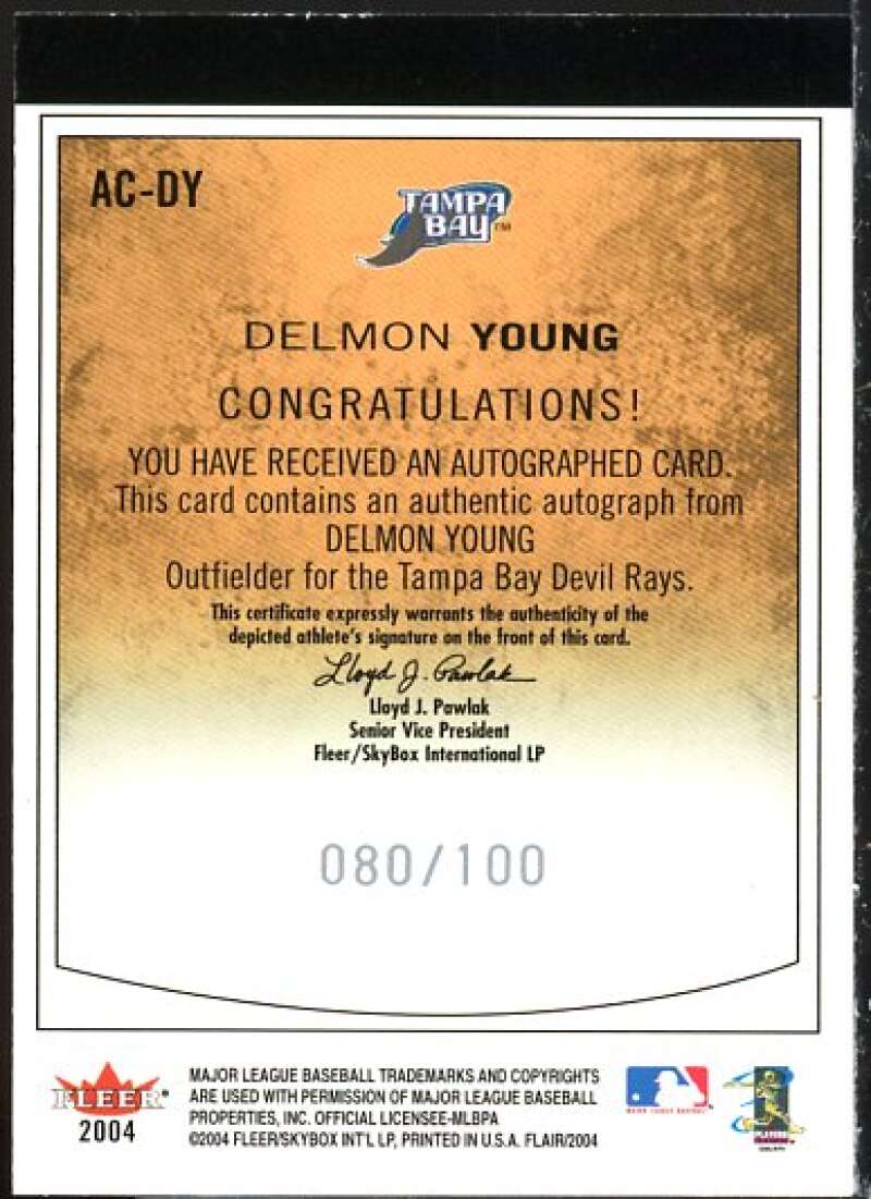 Delmon Young Card 2004 Flair Autograph Crown #DY  Image 2