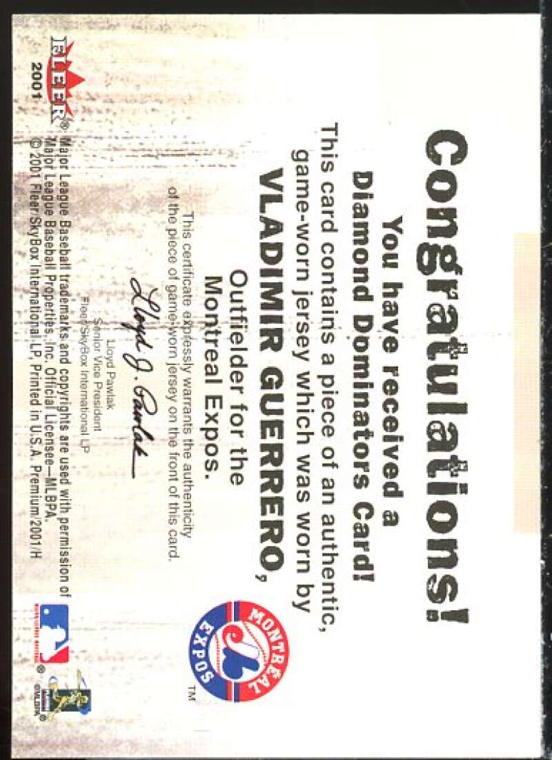 Vladimir Guerrero Sr. Game Worn Jersey Baseball Card