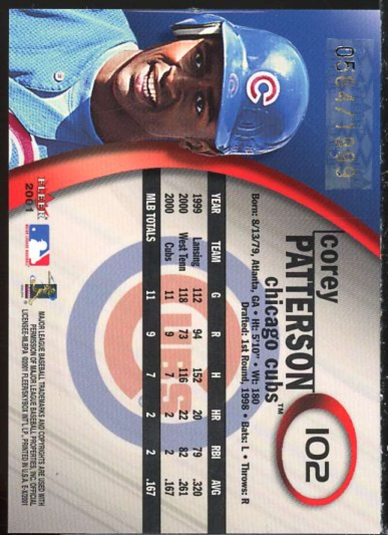 Corey Patterson Card 2001 E-X Prospect Autographs #102  Image 2
