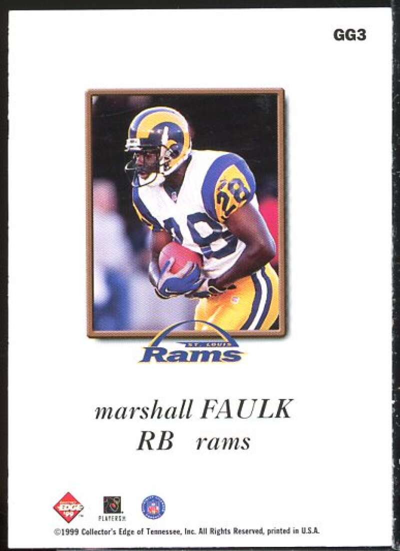 Marshall Faulk Card 1999 Collector's Edge Odyssey GameGear Hologold #GG3  Image 2